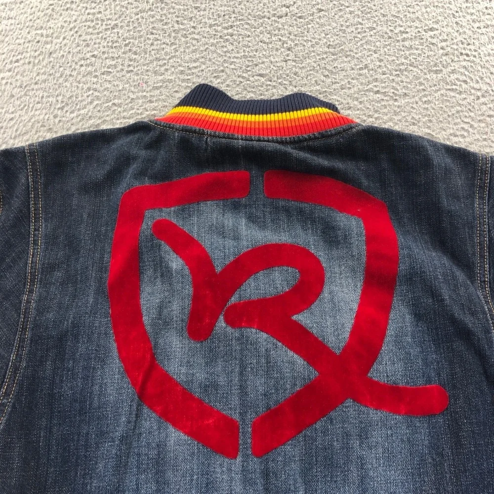 Vintage Rocawear Jacket Girls XL (18-20) Blue Denim Zip Felt Logo Y2k Hip Hop